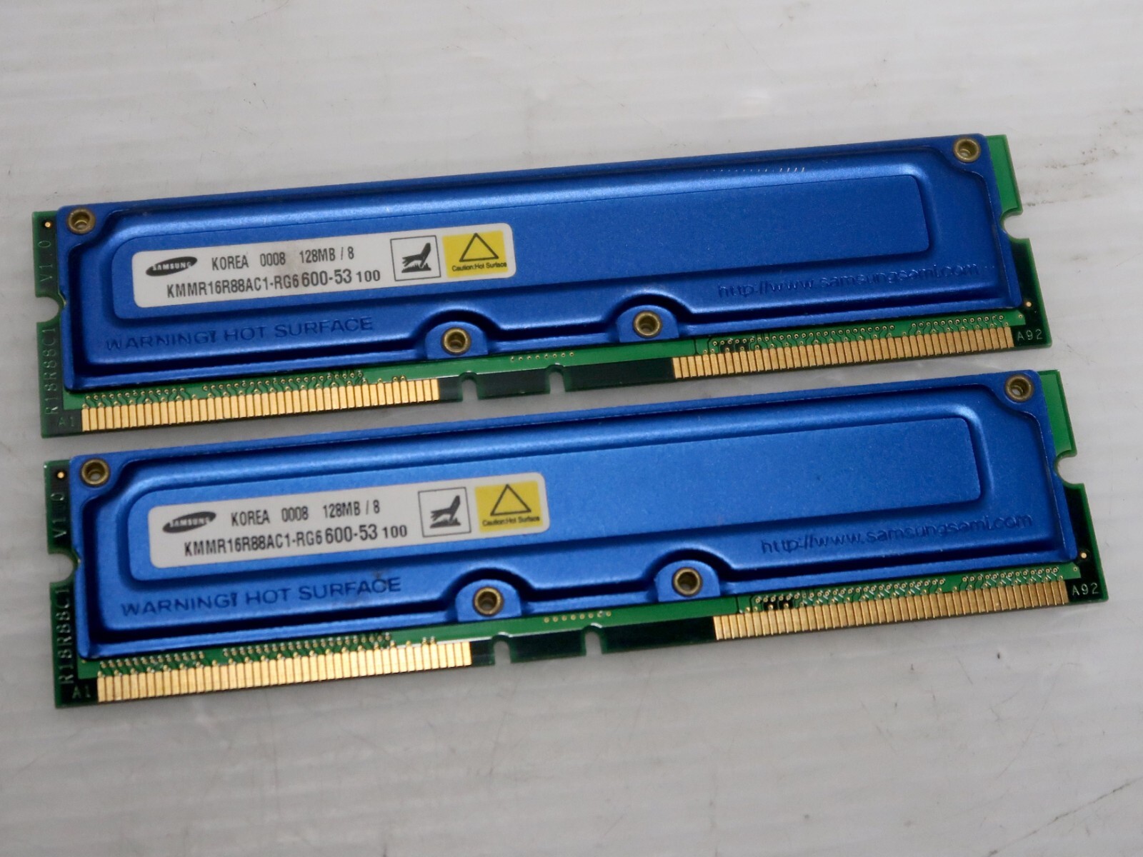 256MB (2x128MB) Rambus RIMM 600-53, Samsung KMR16R88AC1-RG6 - WORKING