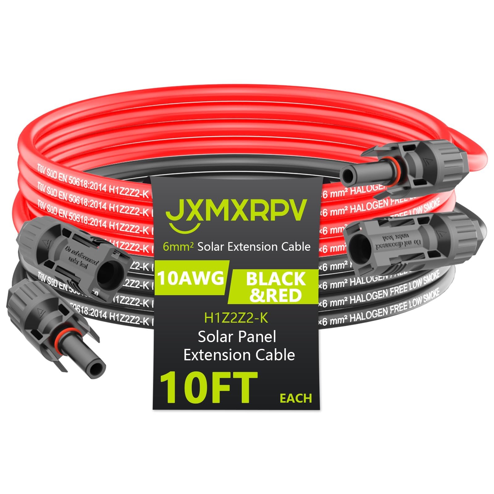 Solar Cable Extension 10Ft 10AWG Waterproof - Flexible Panel Connector