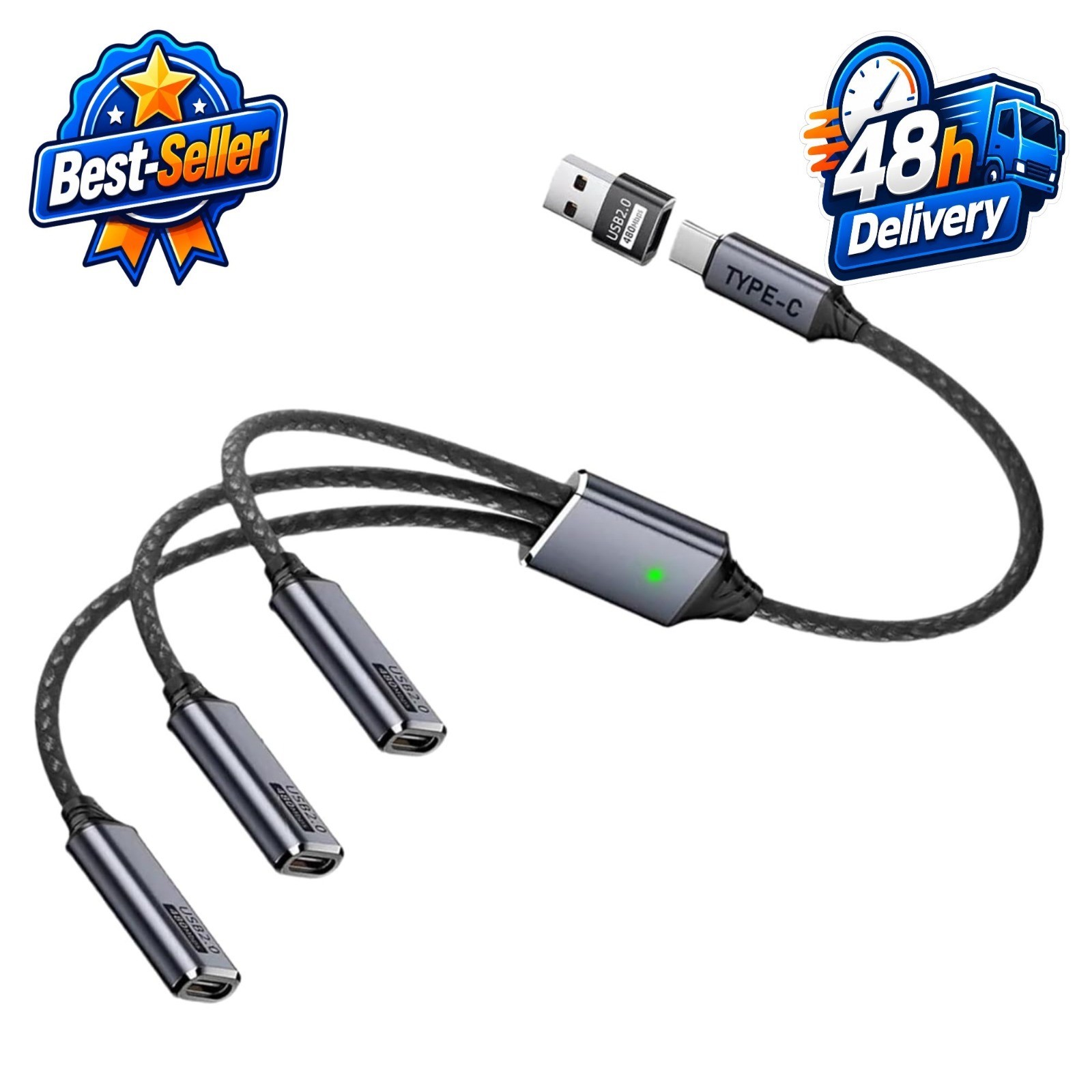 Danfetsoy USB C Splitter 1 Male to 3 Female Charging Cable 25cm