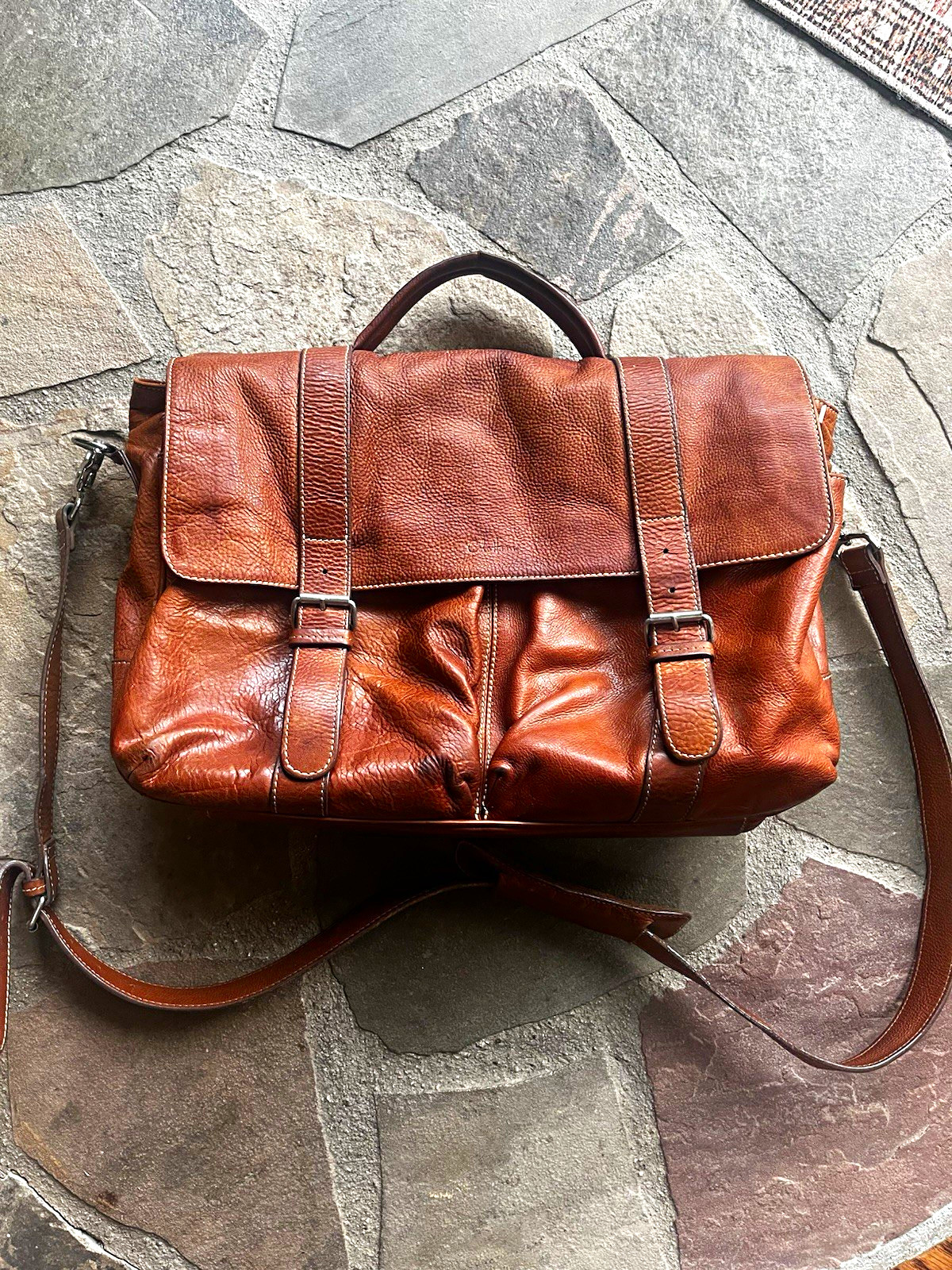 Cole Haan Brown Solid Leather Messenger Shoulder Briefcase Bag with laptop slot
