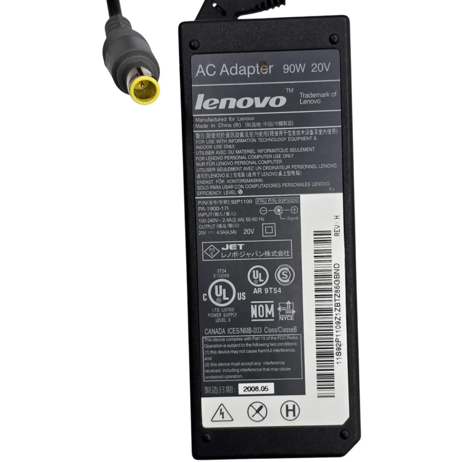 OEM Genuine Lenovo ThinkPad AC Power Adapter Charger 92P1109 93P5026, 20V 90W