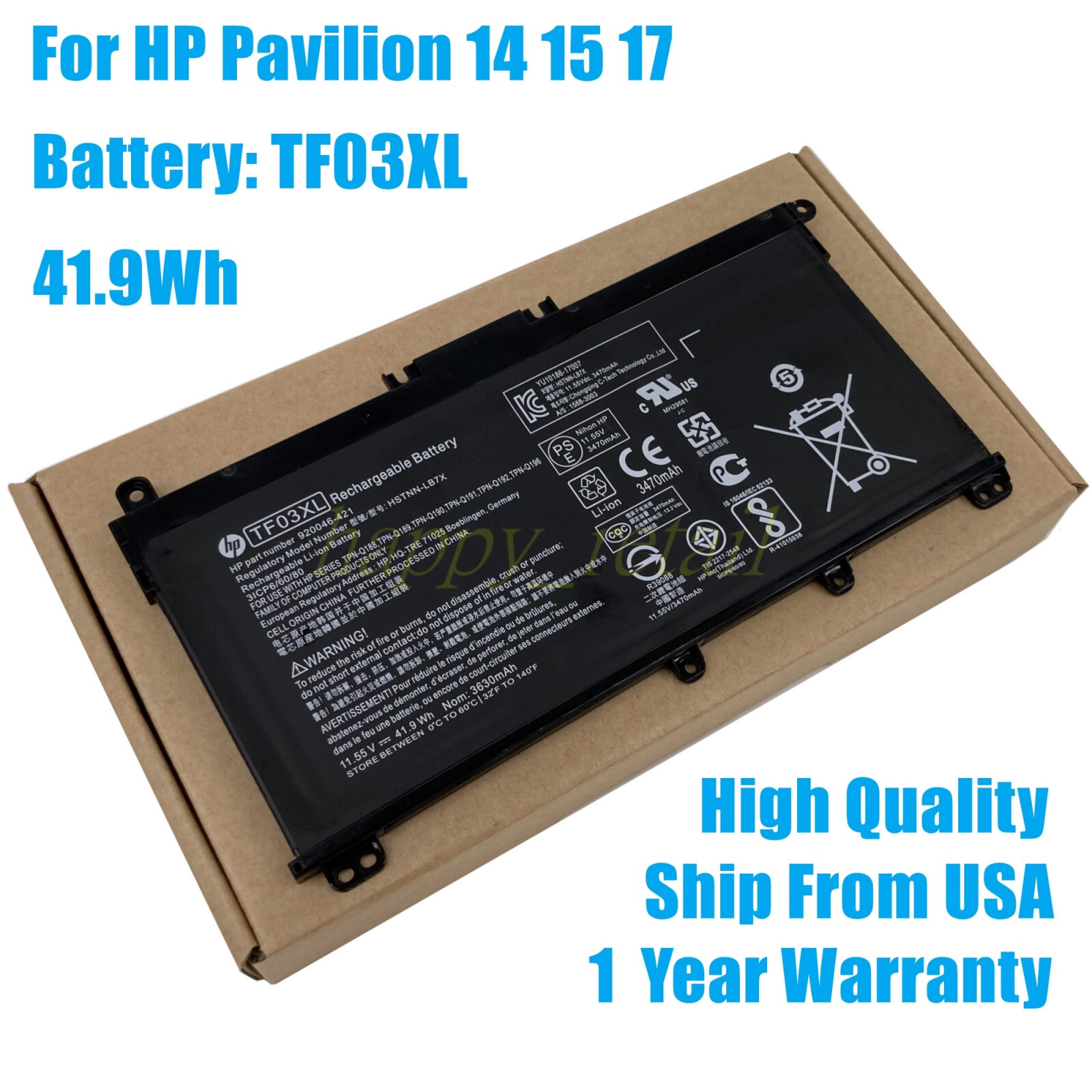 Genuine TF03XL Battery For HP Pavilion 14-BF 14-BK 14-CD 14-BP 15-CC 15-CD 17-AR