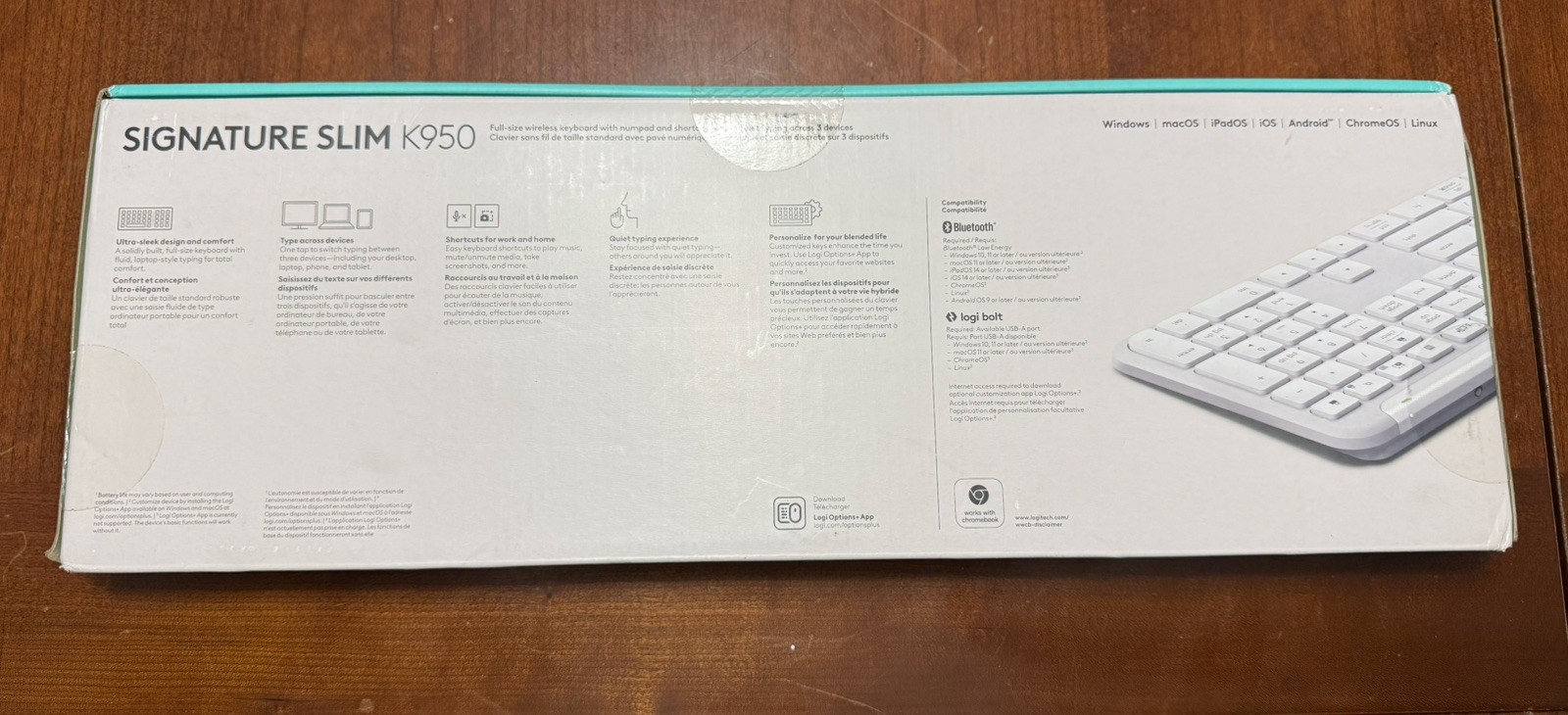 Logitech K950 Signature Slim Full-size Wireless Keyboard Quiet Typing |Off-White