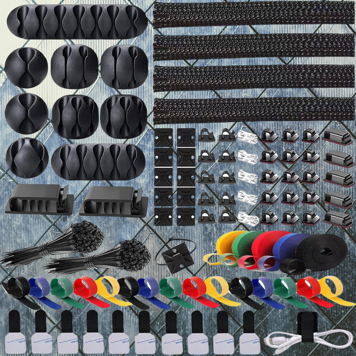 300Pcs Cable Management Kit Wire/Cord Organizer Zip Ties Holder Clips Adhesive