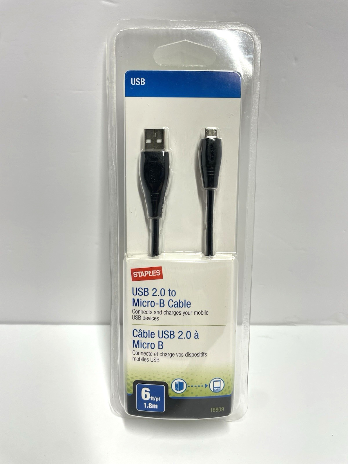 Staples USB 2.0 To Micro B Cable 6-ft - Black New