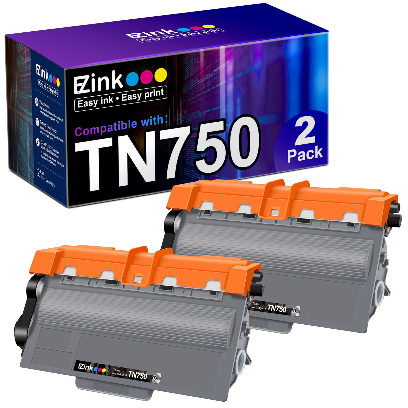 E Z Ink TN750 2 Pack Compatible Laser Printer Toner Cartridge for Brother