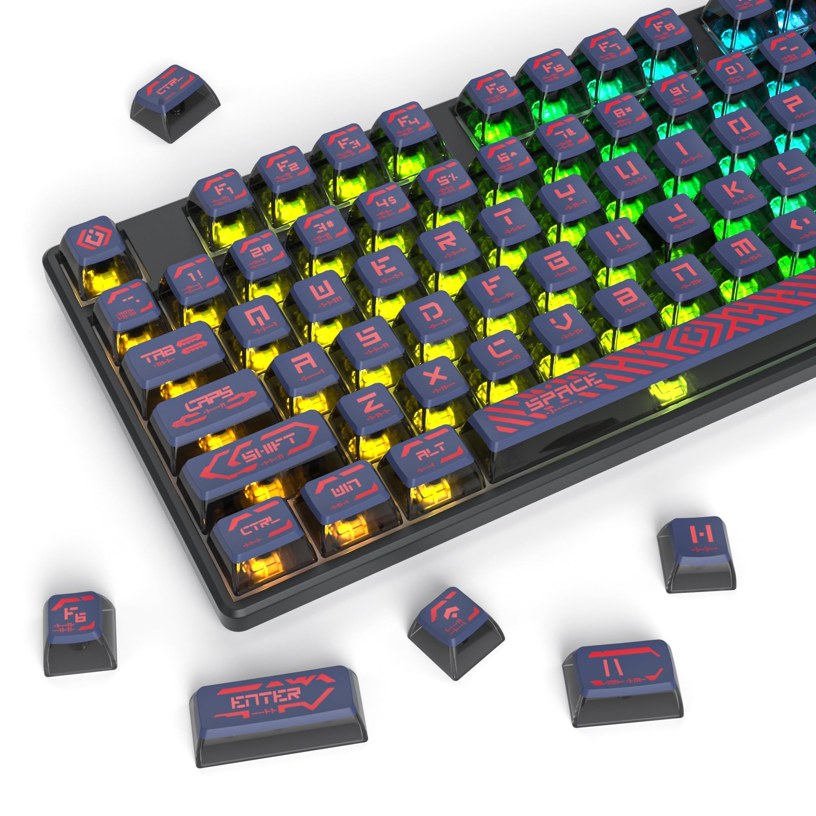 120 Keys PBT Punk Pudding Keycaps ASA Profile Shine Through Red Set