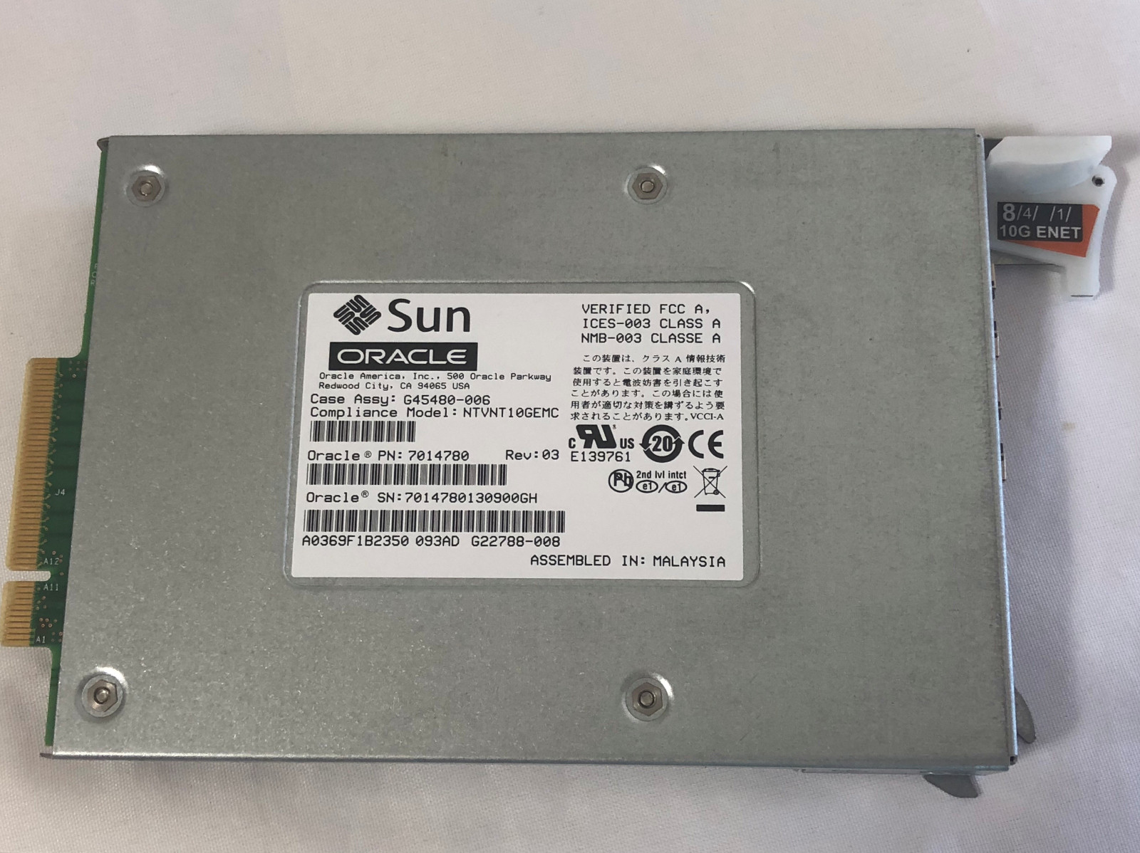 Oracle Sun Dual 10-GB Base- T Express Module 7014780 7100490 NTVNT10GEMC