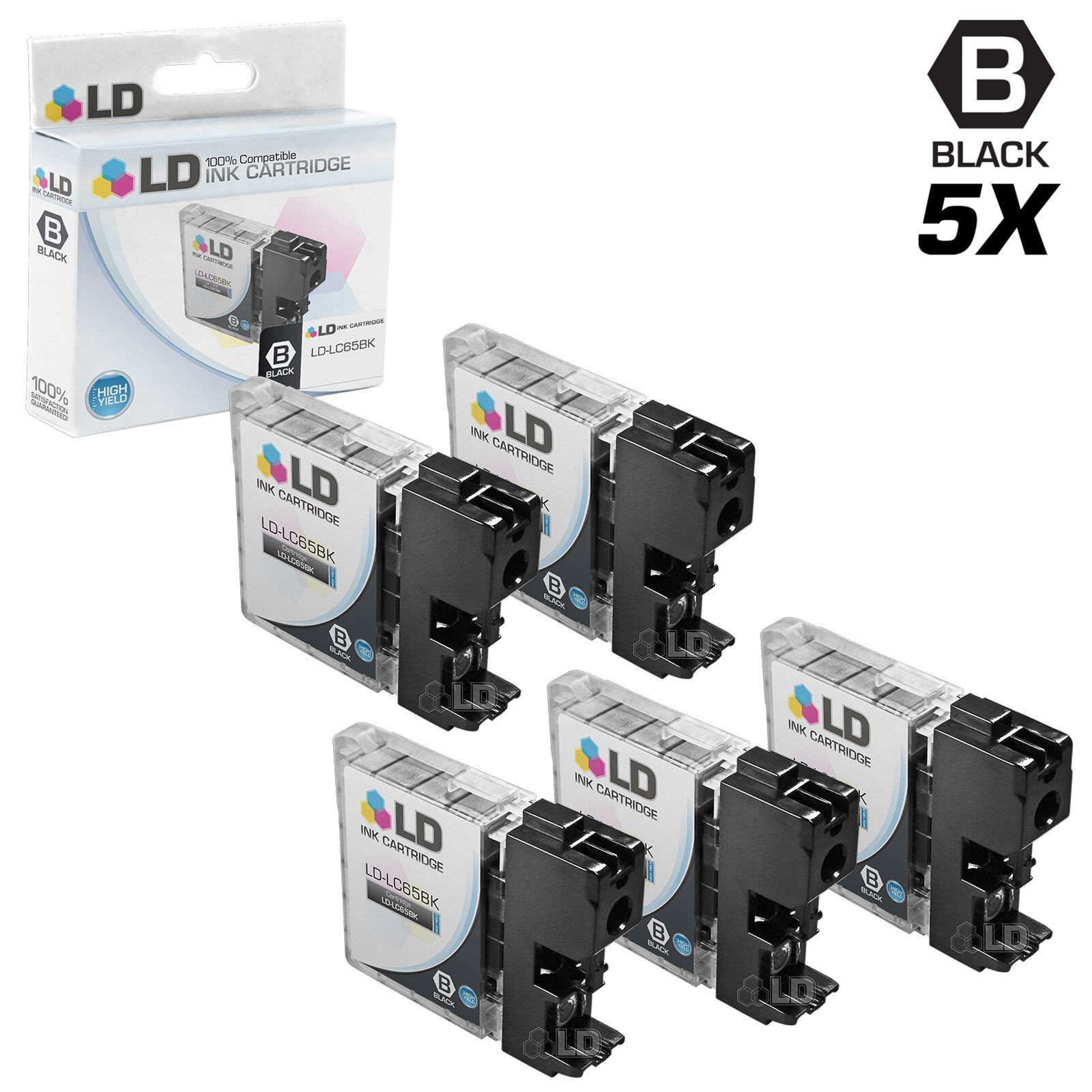LD Comp Brother LC-65 LC65 5pk HY Black MFC 5890CN 5895CW 6490CW 6890CDW