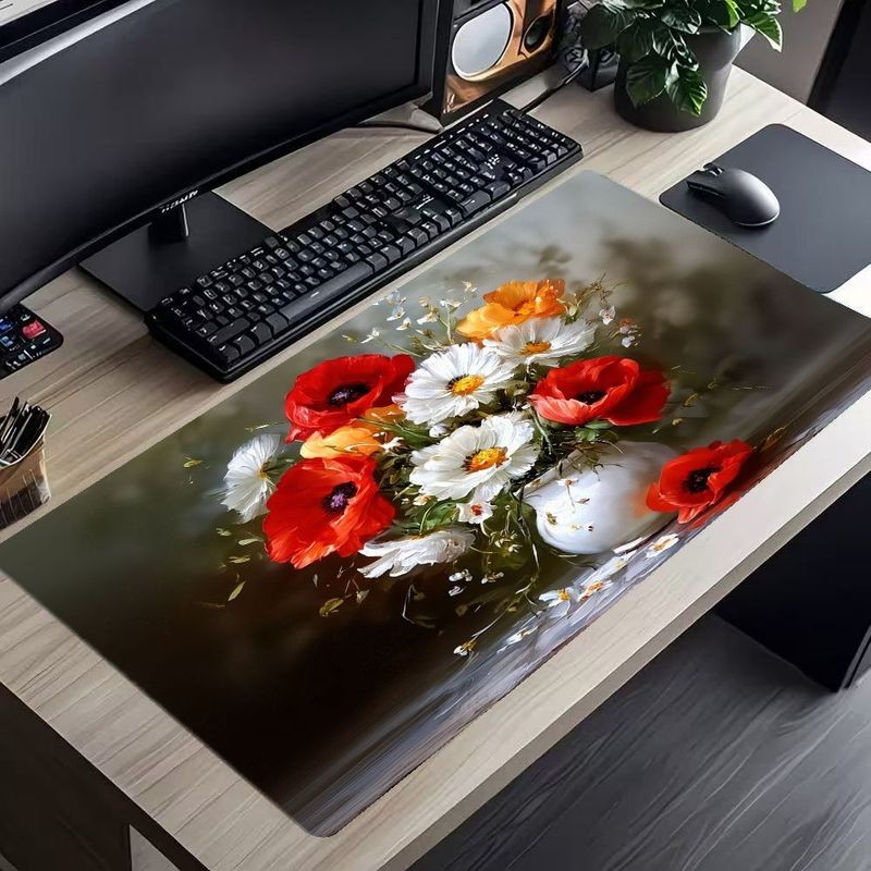 2D Flat Modern Floral Design Large Desk Mat | Soft Artistic Mouse Pad | Comfor