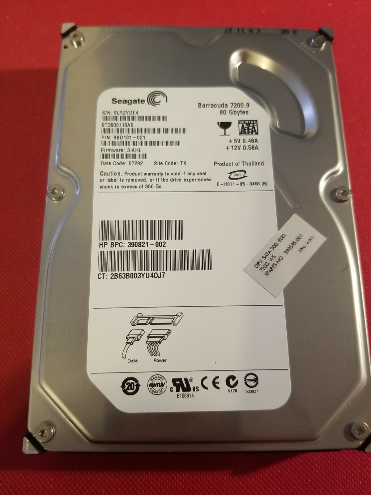 Seagate 9BD131-021 ST3808110AS Barracuda 7200.9 80GB 7.2K RPM SATA Hard Drive HD