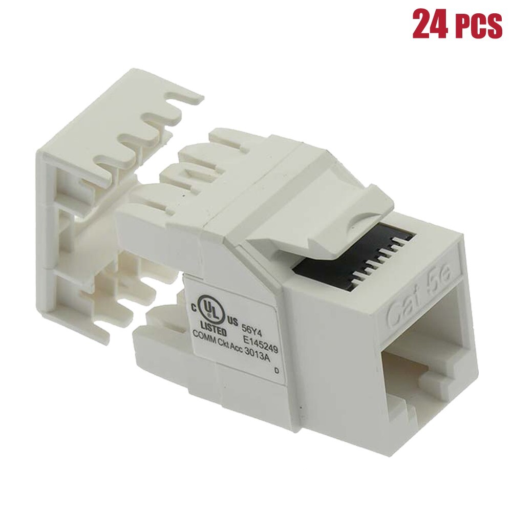 24 Pcs Cat5e RJ45 Network LAN Ethernet 180° Keystone Jack 110 Punch Down White