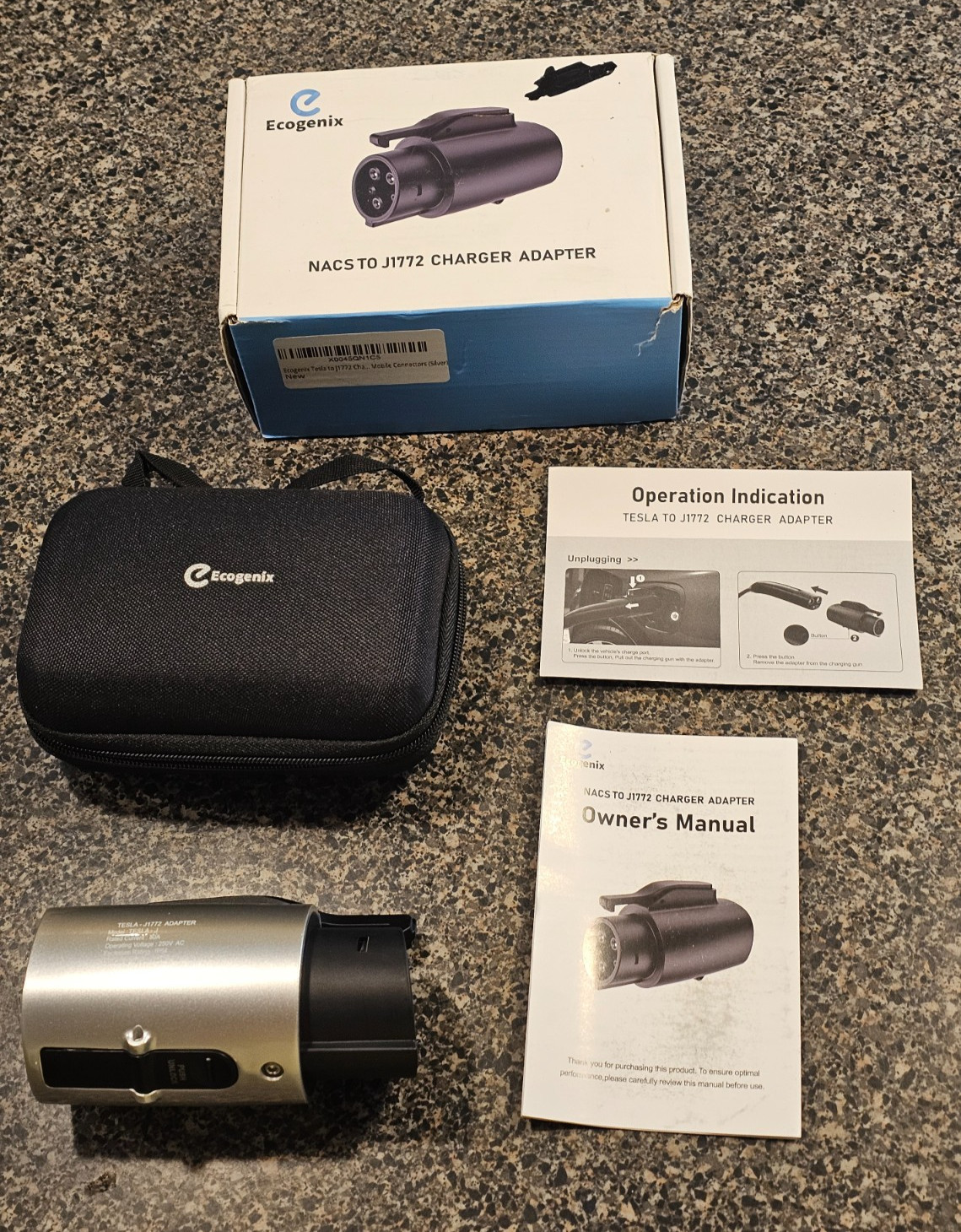 Ecogenix NACS To J1772 Charger Adapter 80A Capacity TESLA J