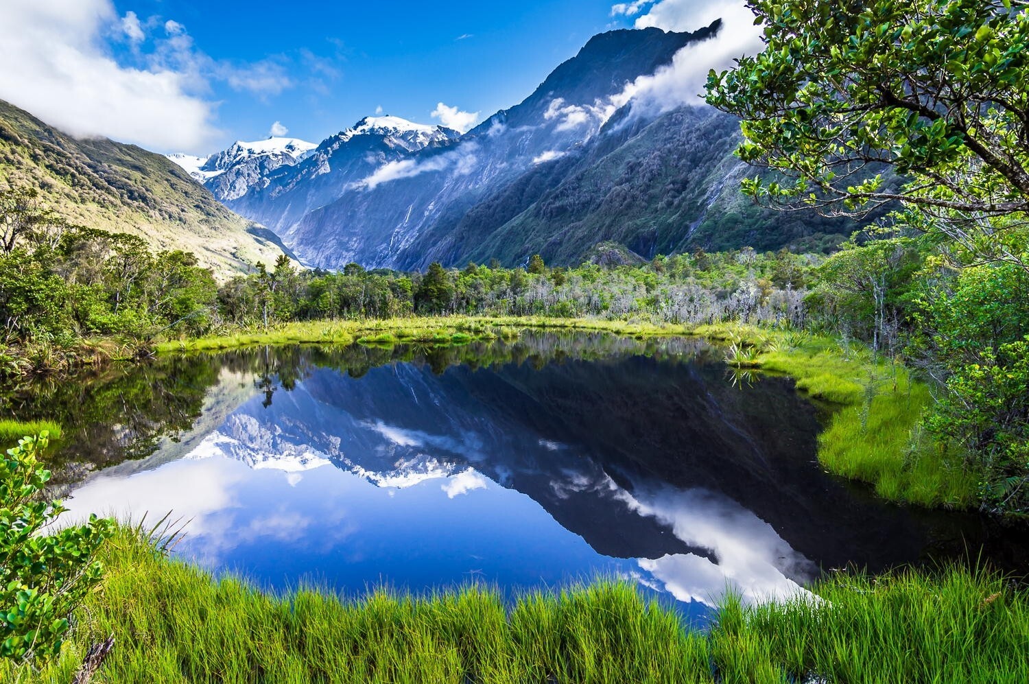 Landscape nature summer lake reflection mountains grass Custom Gaming Mat Desk