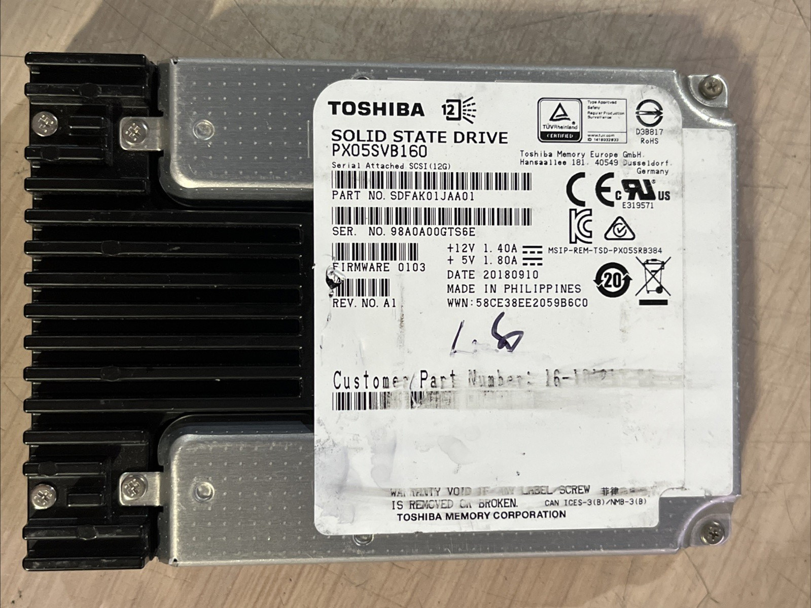TOSHIBA SOLID PX05SVB160 1.6TB STATE DRIVE