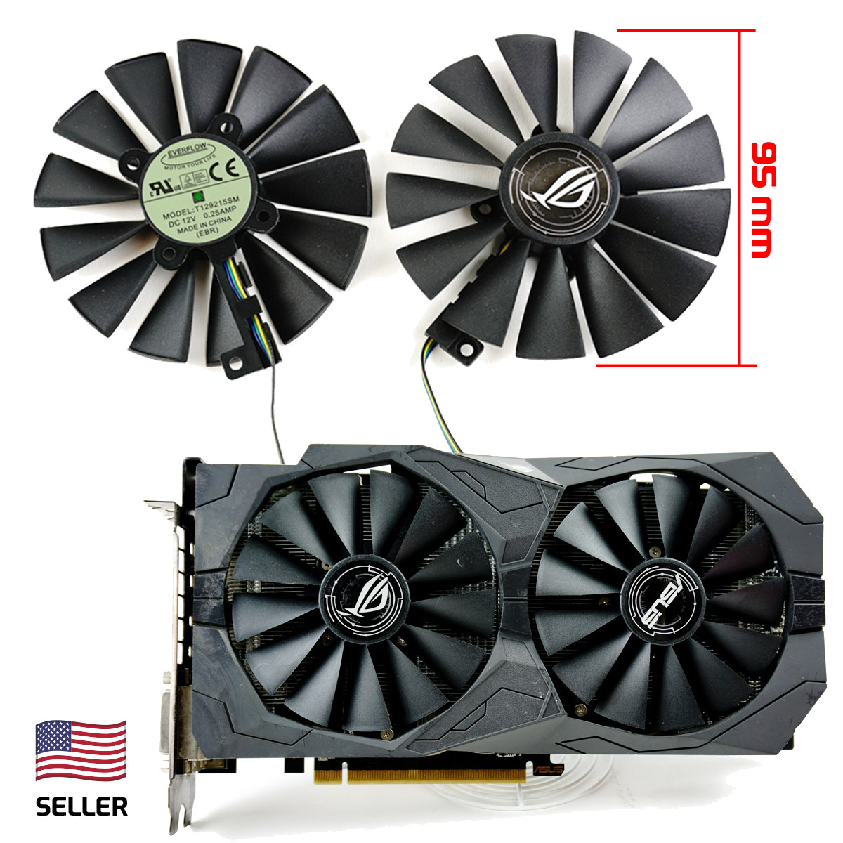 Full Set GPU Fans 95mm Asus Strix 1050 Ti 1650 1080 Ti Poseidon T129215SM | U...
