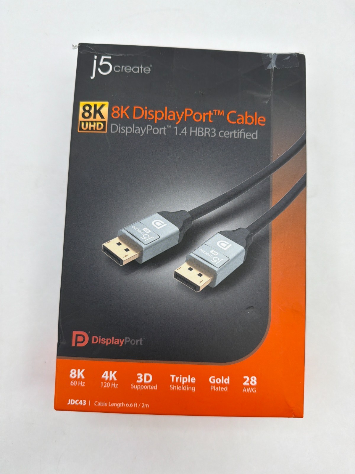 j5create 2m 6.6ft 8K 4K DisplayPort gold plated Cable for monitor PC Mac