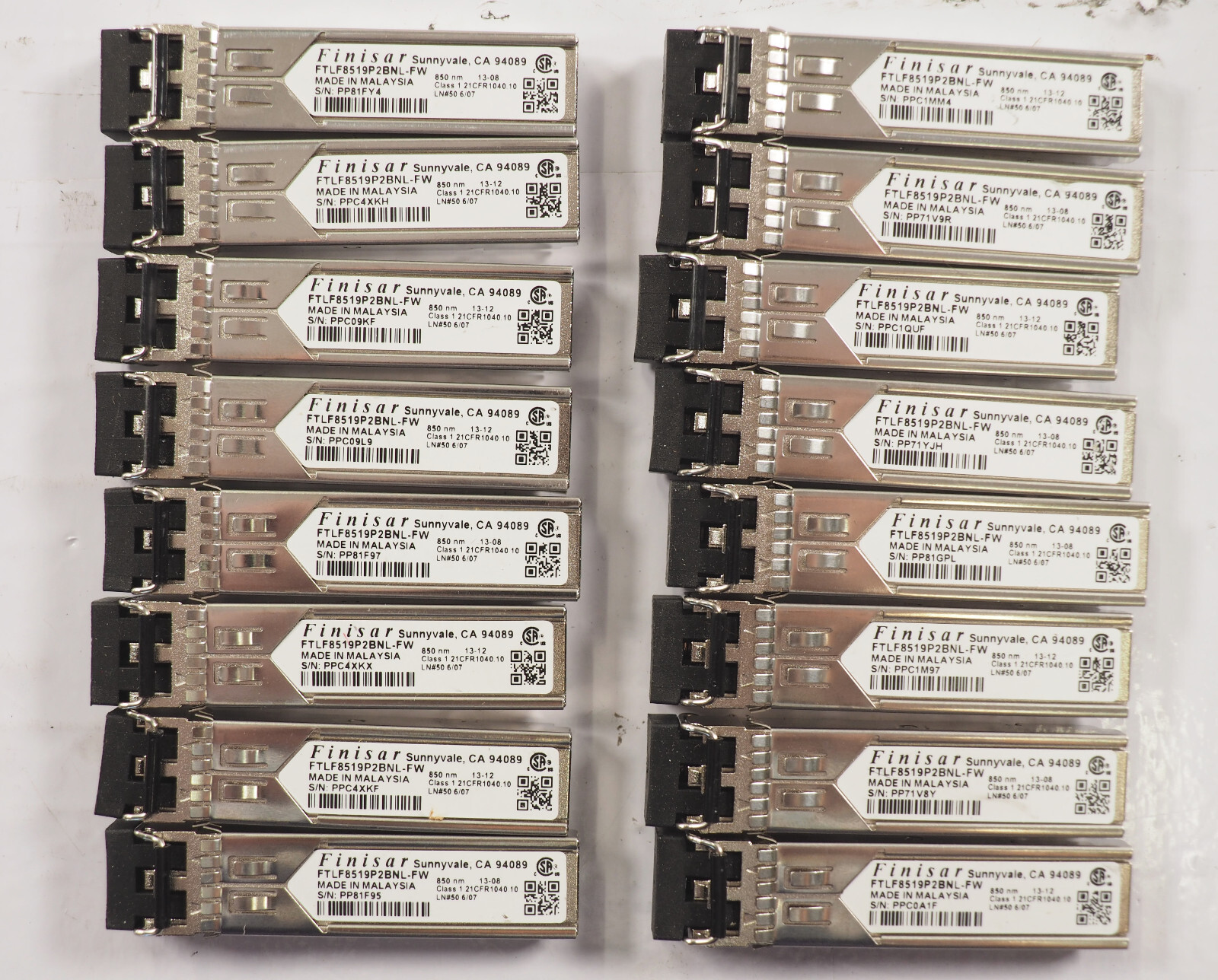 LOT OF 16 Finisar/ Fujitsu FTLF8519P2BNL-FW Optical Network Transceiver 850nm