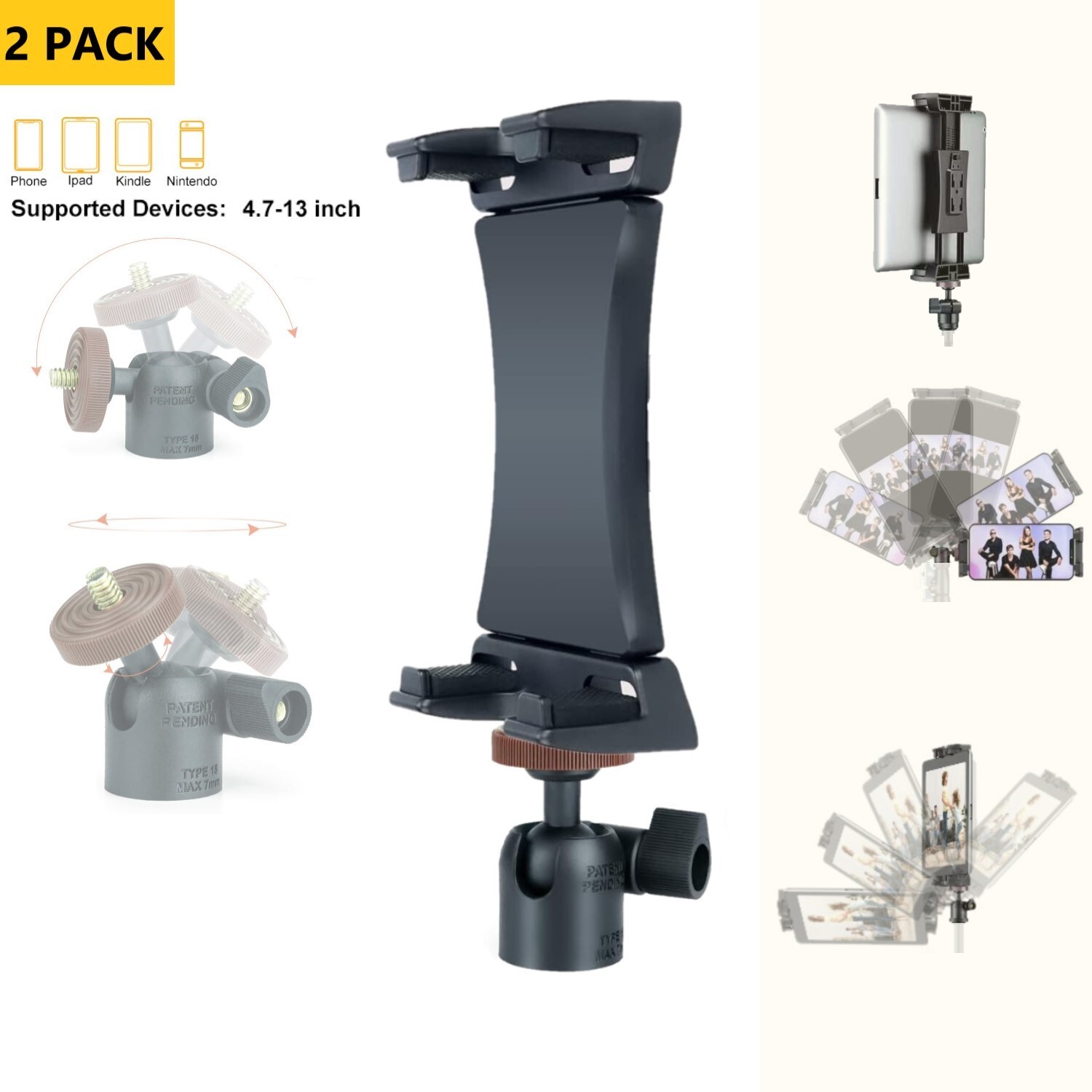 LINCO 2Pack Tripod Mount Holder 1/4" Thread Adapter For iPad iPhone 4.7-13in