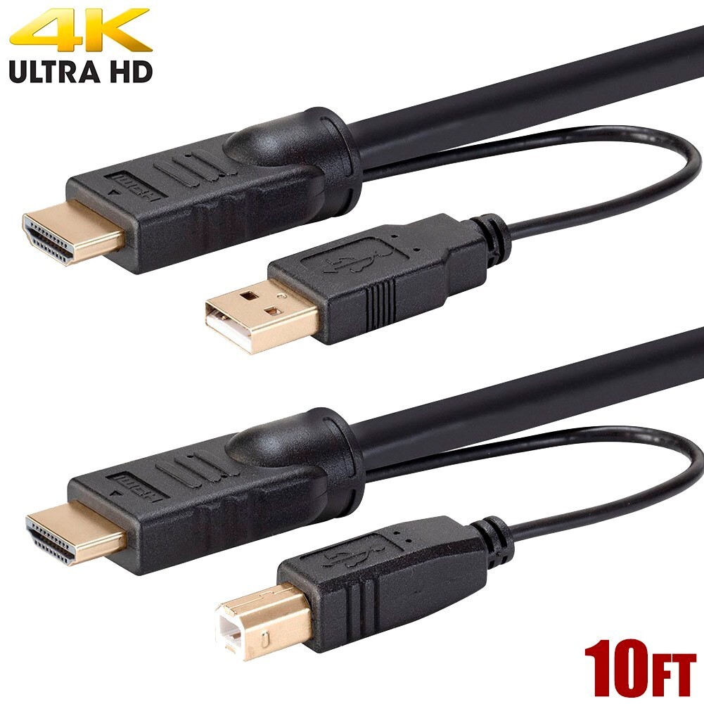 10FT 2 Port HDMI USB KVM Cable Monitor Mouse Keyboard 4K 60Hz HDR YUV 4:4:4