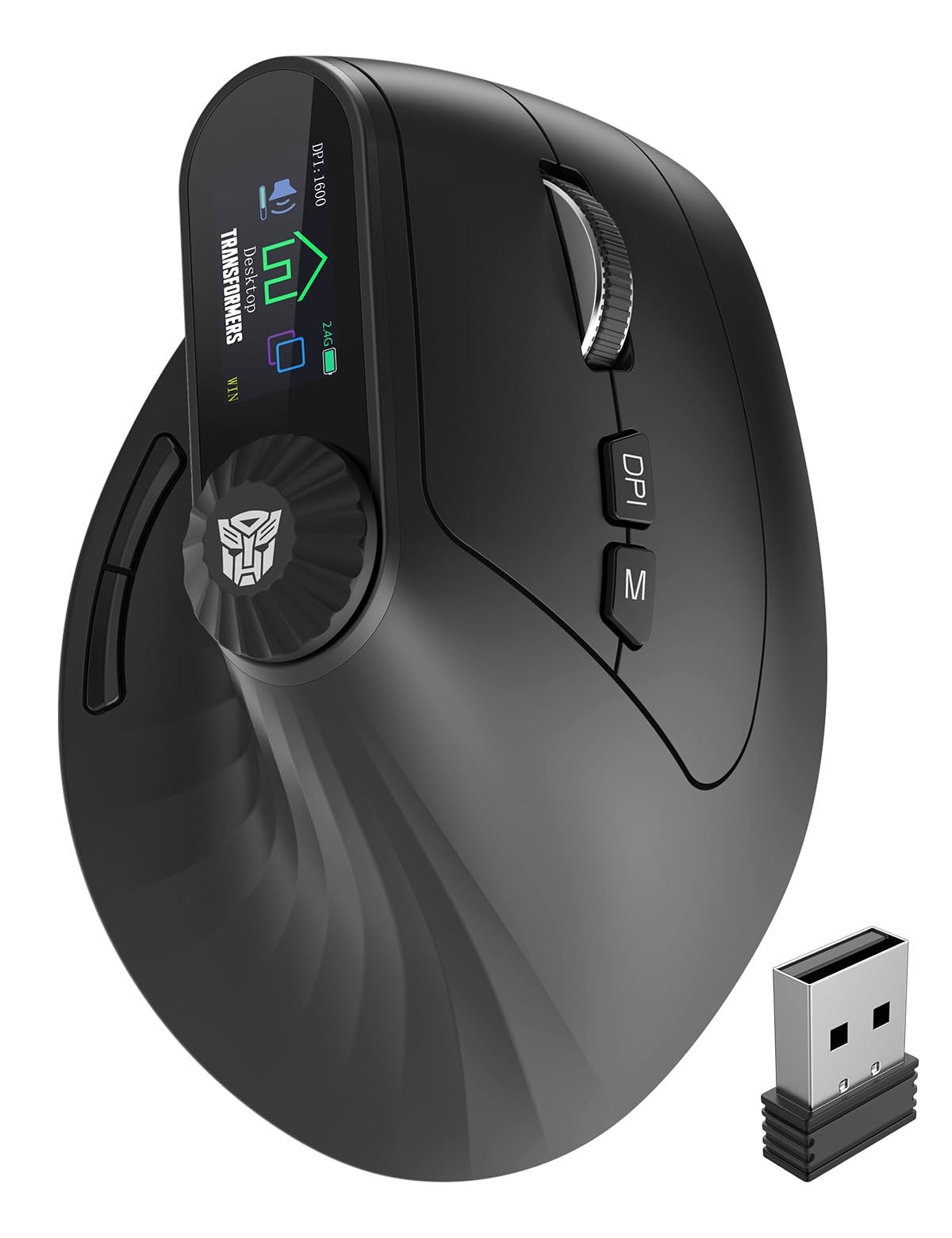 Transformers Vertical Ergonomic Mouse with LED Screen & Knob Control, Recharg...
