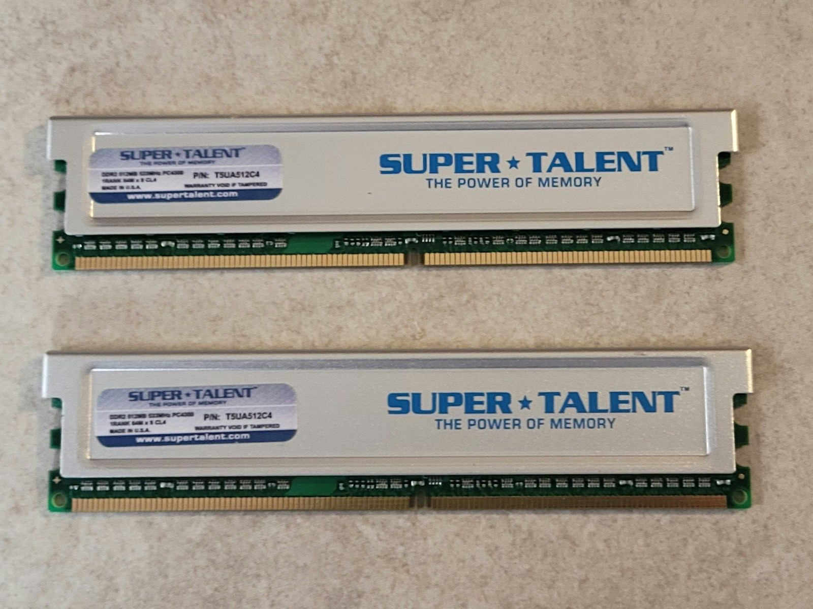 LOT OF 2 SUPER TALENT DESKTOP RAM MEMORY STICKS 512MB DDR2 533 MHz T5UA512C4