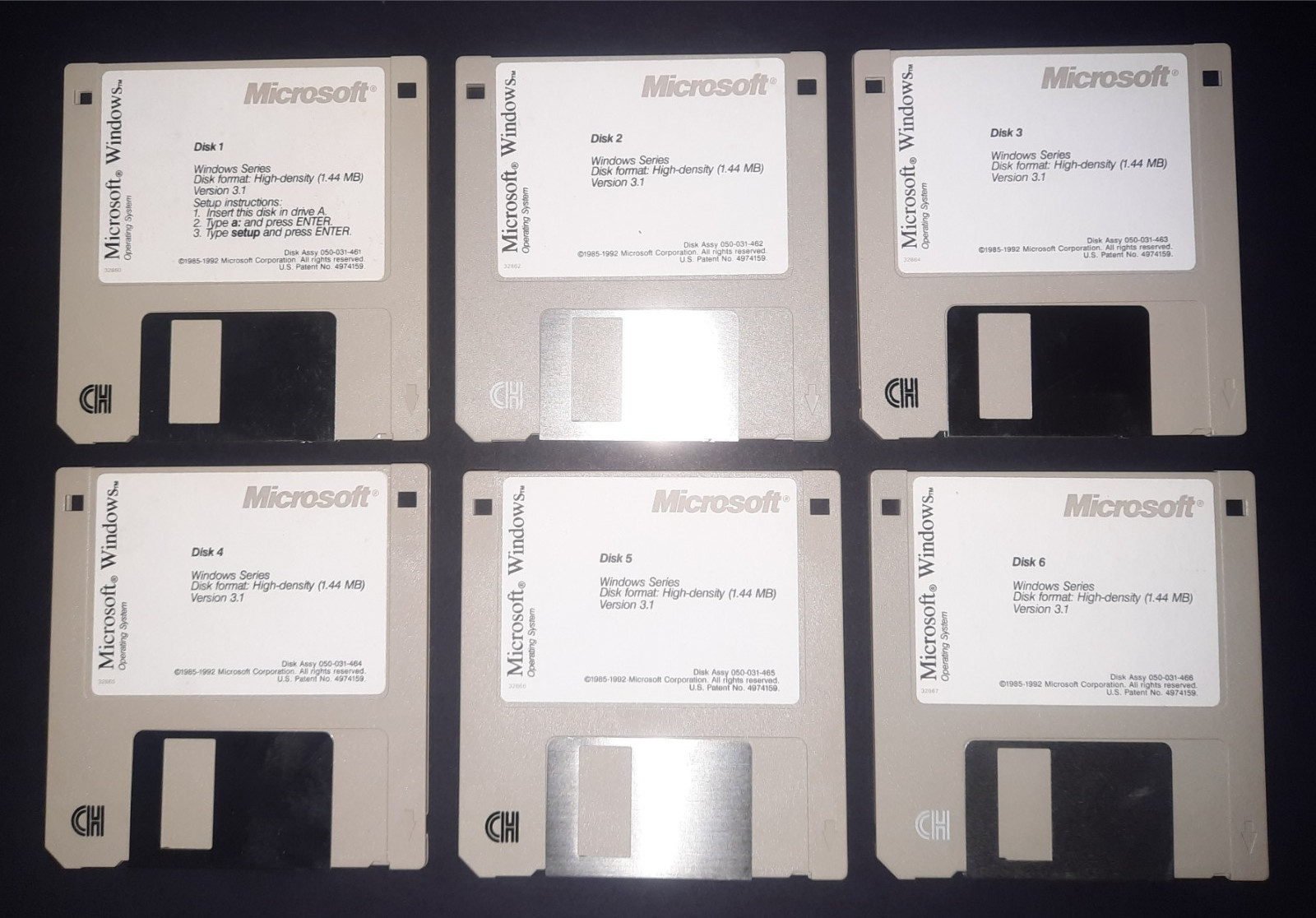 Vintage Microsoft Windows Version 3.1  (1985-1992) Complete Floppy Disk Set 1-6