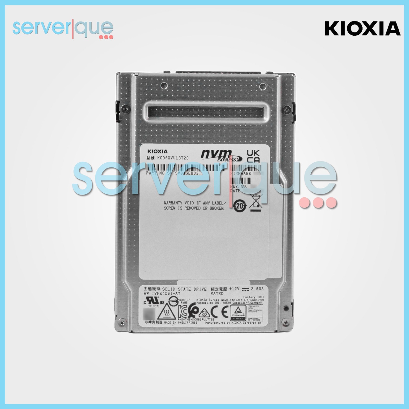 KCD6XVUL3T20 KIOXIA CD6-V 3.2TB PCIe 4.0 x4 3D TLC NVMe 2.5" Solid State Drive