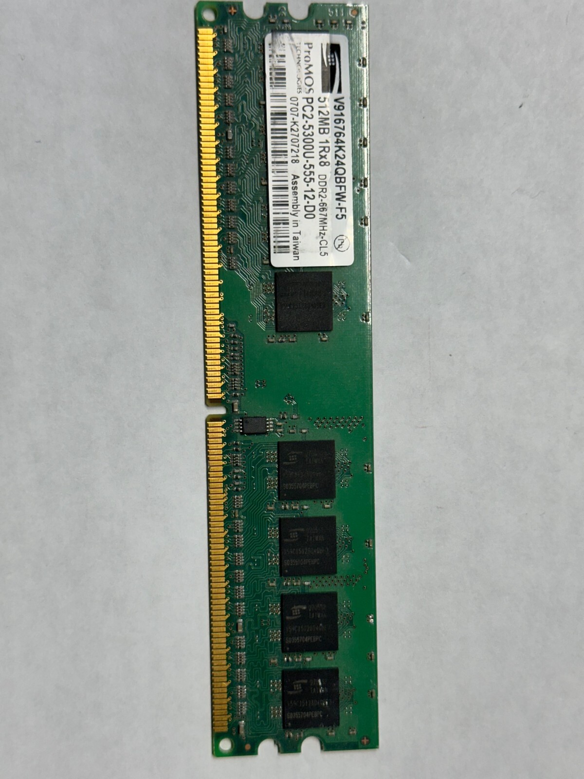 proMOS 512MB 1Rx8 PC2-5300U-555-12-D0 DESKTOP MEMORY V916764K24QBFW-F5
