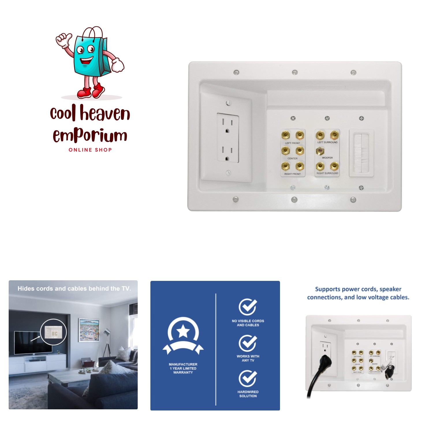 Legrand - OnQ Home Theater Connection, Recessed TV Outlet Supports 5.1 Speake...