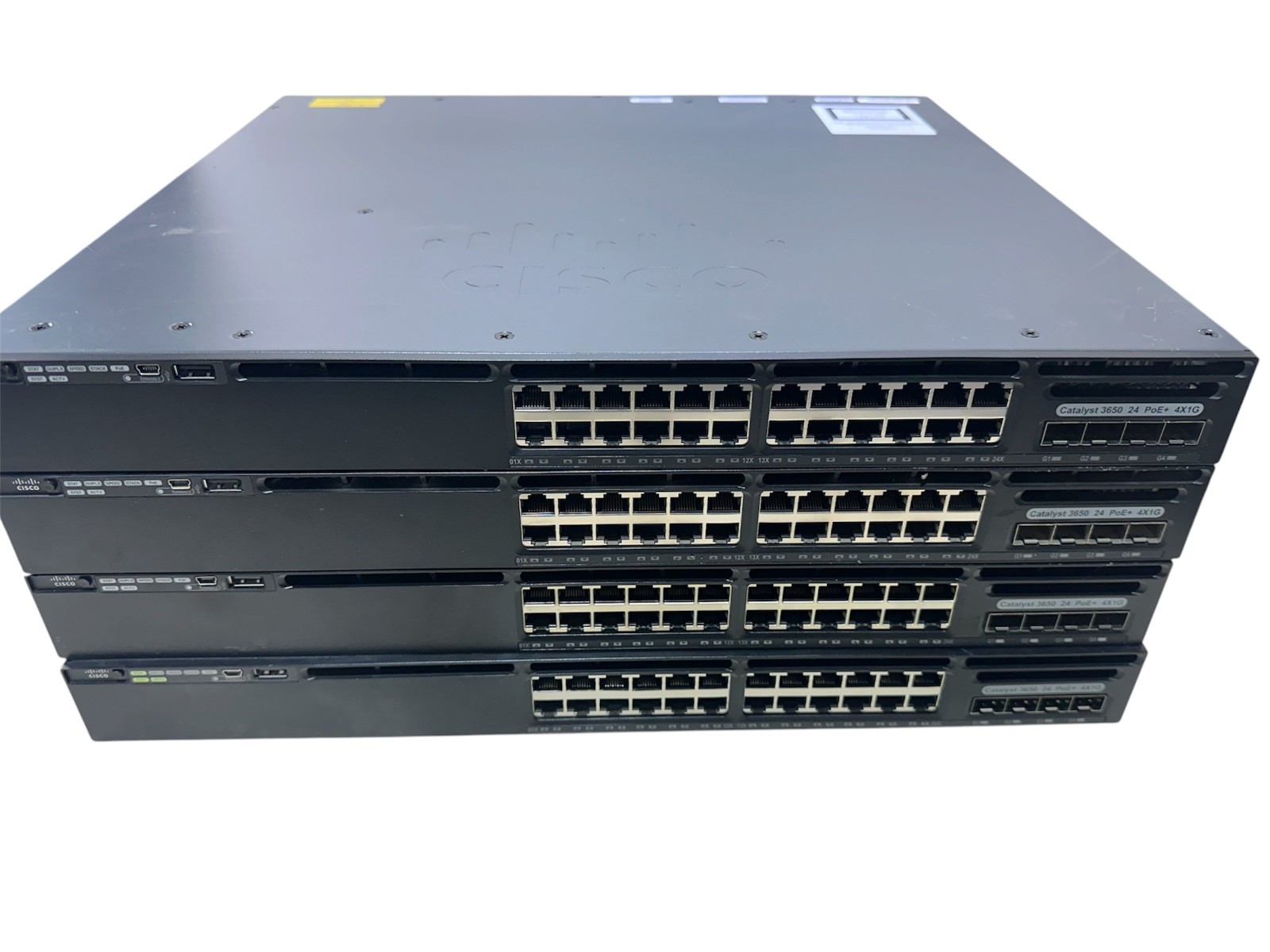 LOT OF 4:  CISCO CATALYST WS-C3650-24PS-S 1 RU ETHERNET PoE+  4x1G UPLINK PORTS