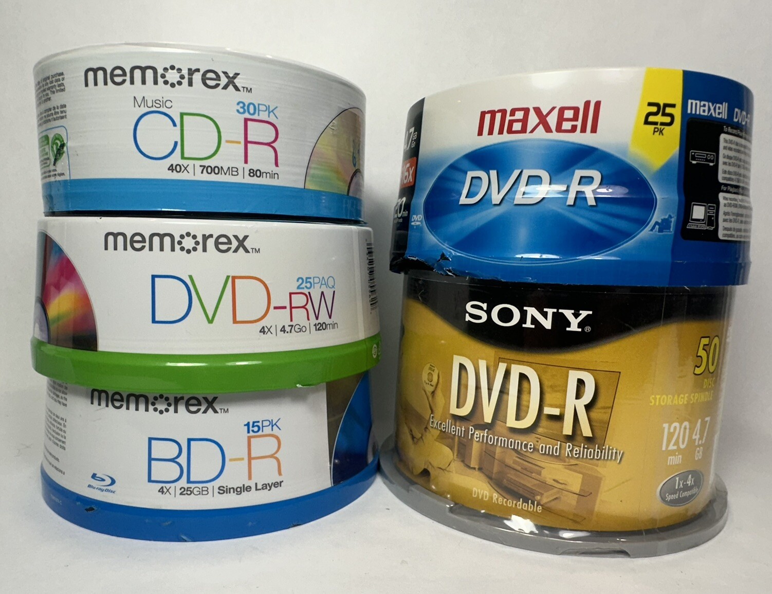 Memorex Sony Maxell BD-R, DVD-RW, DVD-R, CD-R New Sealed Lot Of 5