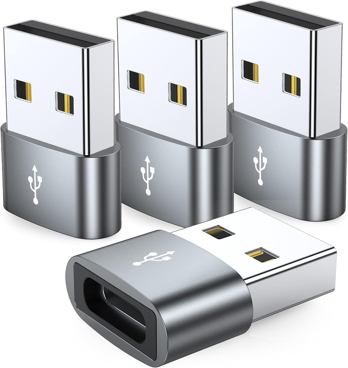 4 Pack USB to USB-C Adapter for iPhone 17/16 Pro Max 15 14 13 12, iPad, Galaxy