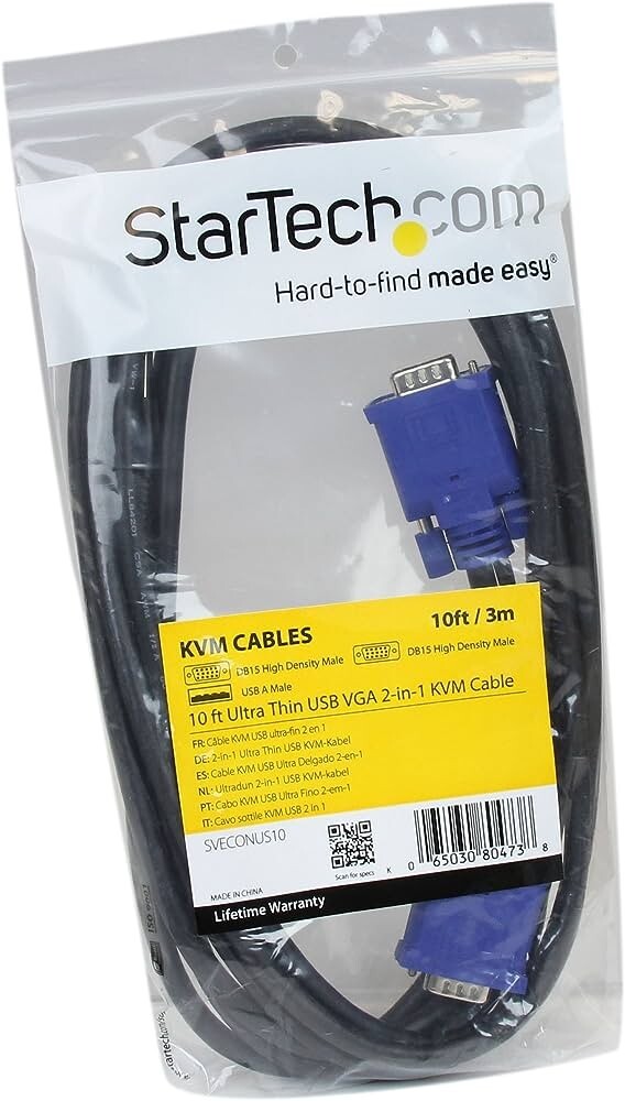 StarTech.com 10 ft. Ultra-Thin USB 2-in-1 KVM Cable SVECONUS10