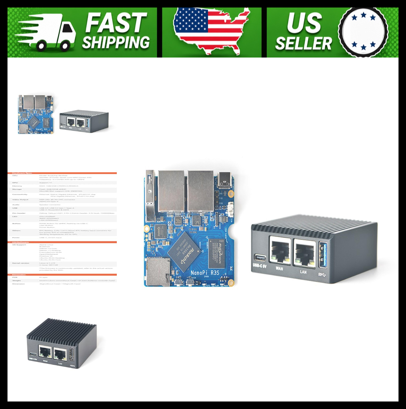 FriendlyElec Mini Router, Dual Gigabit Ethernet, 2GB RAM, 32GB eMMC, OpenWRT