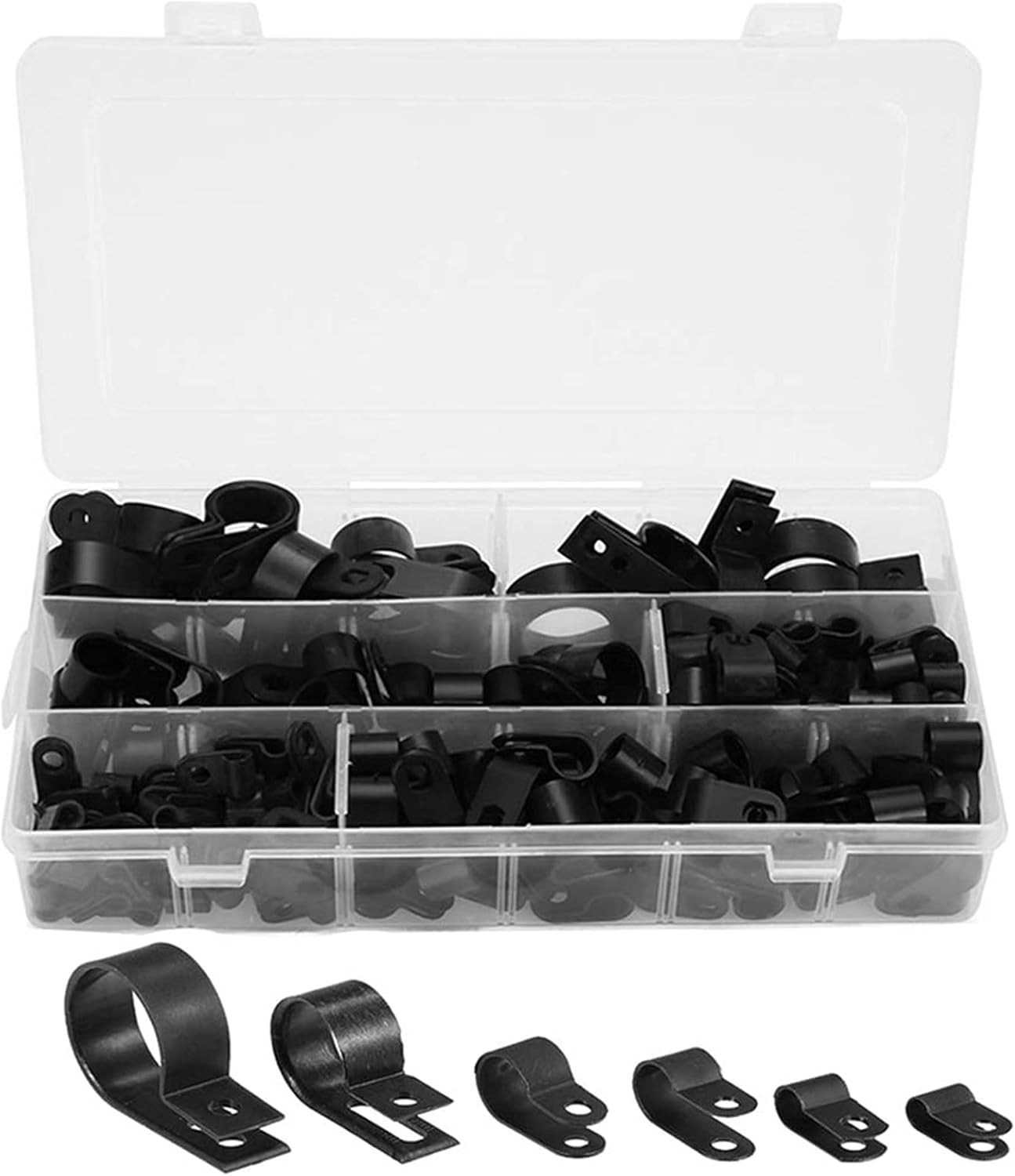 200 Pcs Black Nylon Plastic R-Type Cable Clamps for Cable Conduit |
