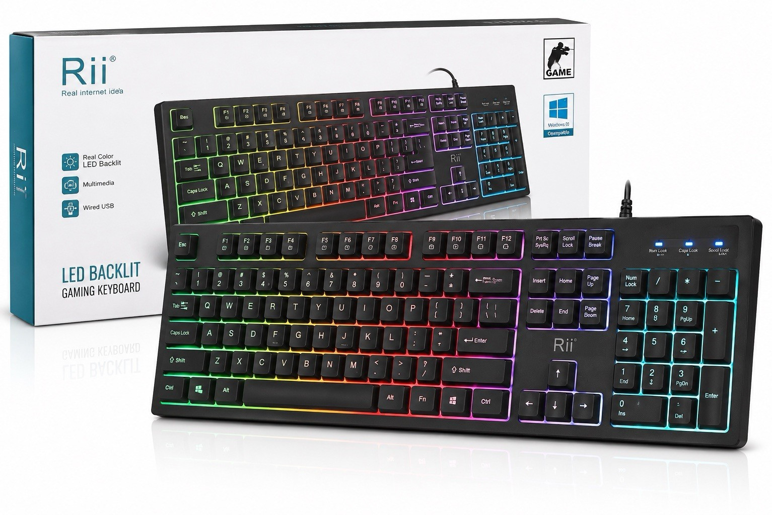 NEW Rii RK104 Wired RGB LED Gaming Keyboard Multimedia USB for PC Windows Mac