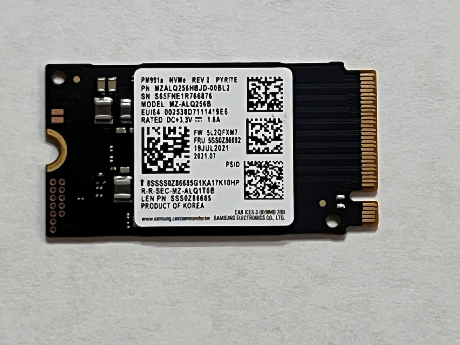 SAMSUNG 256GB SSD PM991a M.2 2242 NVME PCIe GEN3X4 MZALQ256HBJD MZ-ALQ256B