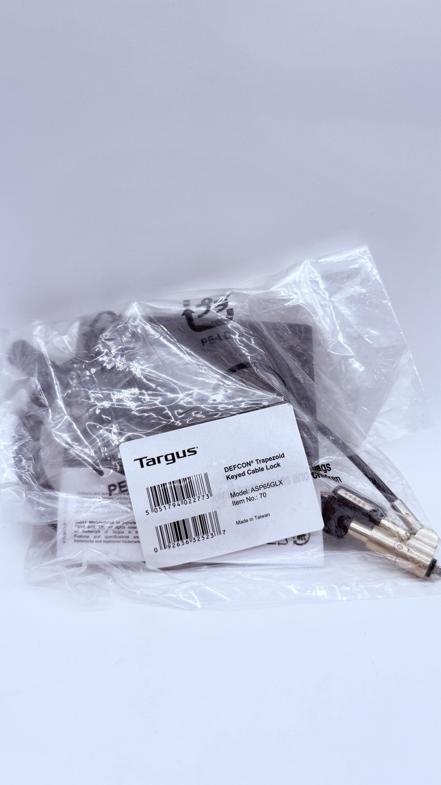 Targus Defcon Trapezoid Keyed Cable Lock Strong Flexible - ASP65GLX - New