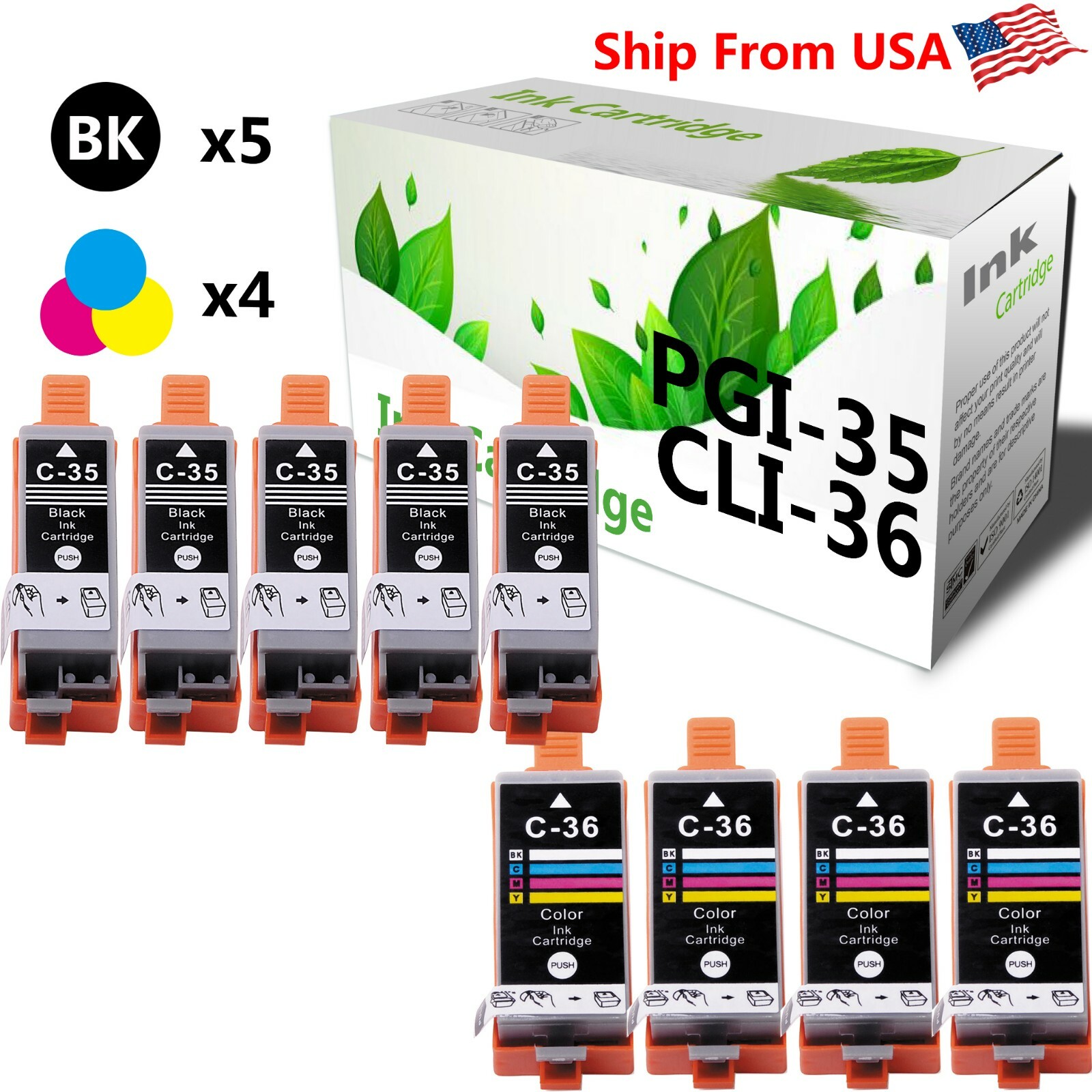 9 Pack PGI-35 CLI-36 PGI35 CLI36 Ink Cartridge for Canon PIXMA iP110 Mini260