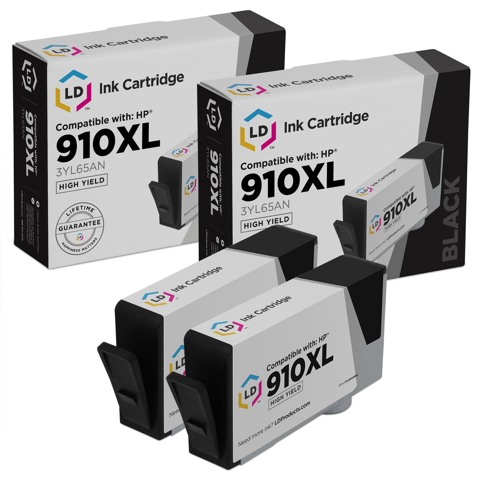 LD 2PK Replacements for HP 910XL 3YL65AN HY Black Ink OfficeJet 8010 8025 8035