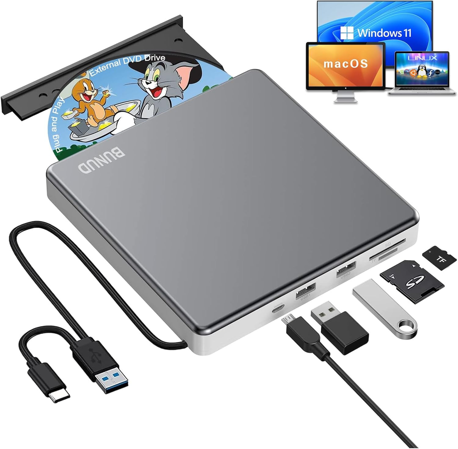 External DVD Drive for Mac, Plug & Play with Reliable USB/SD/TF Ports |