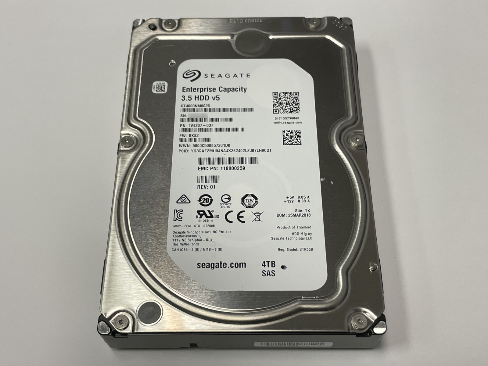Seagate 4TB Enterprise Capacity 3.5" HDD v5 SAS Hard Drive ST4000NM0025 7200RPM