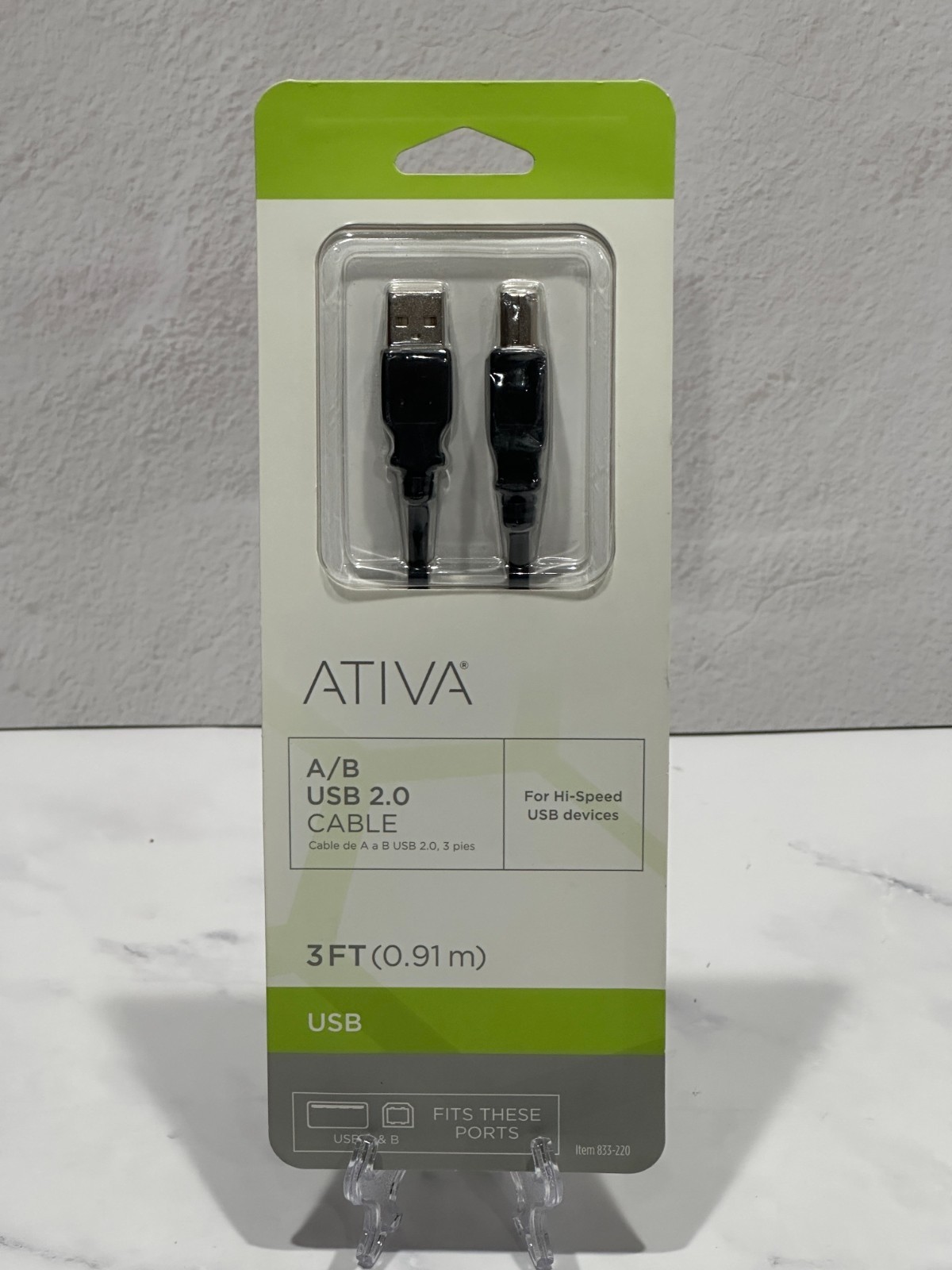 ATIVA A/B USB 2.0 Cable 3 ft