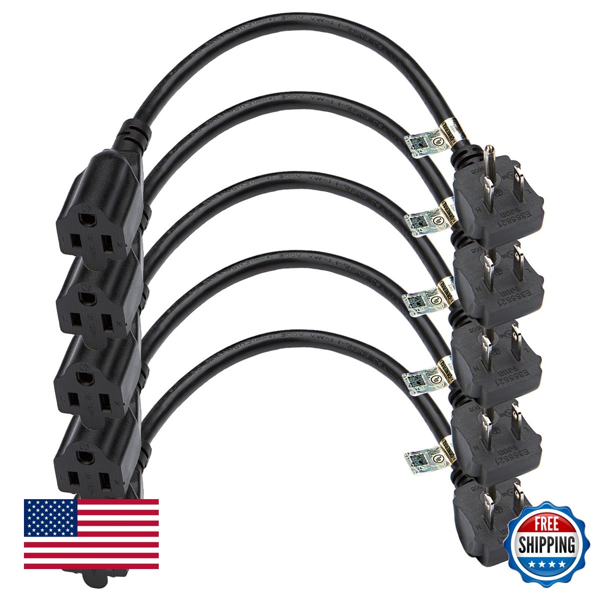 CableCreation 5-Pack 1 Foot 16 AWG Angle Power Cord Extension