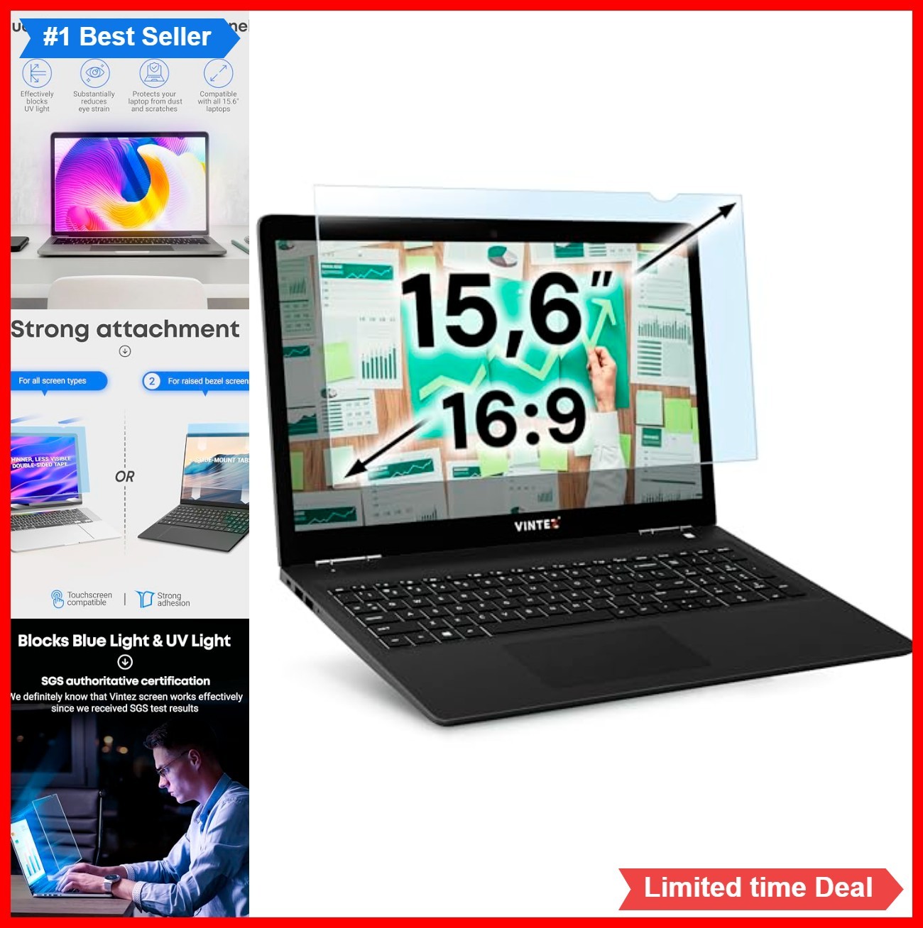 15.6 Inch Blue Light Blocking Screen Protector 16:9 Widescreen Monitor Laptop