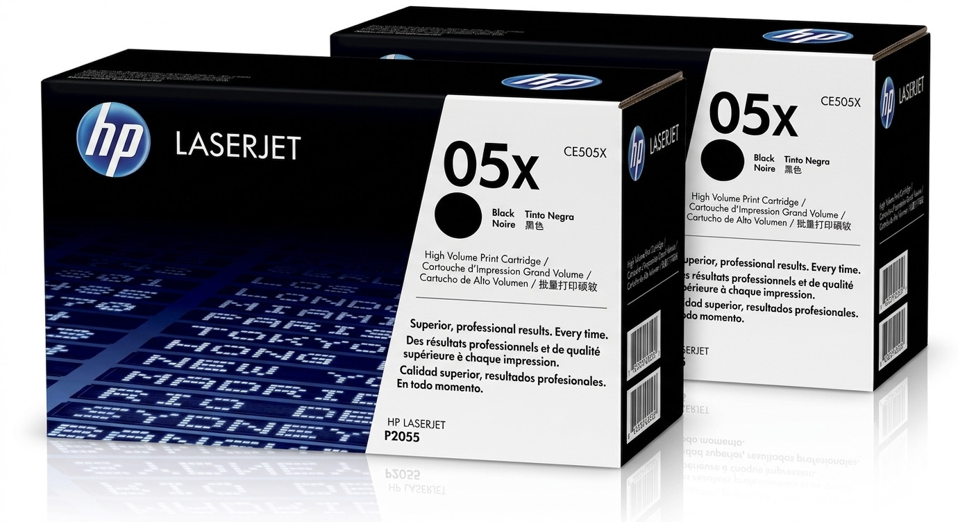 HP 05X Black Toner Cartridge High Yield CE505X 2-Pack Bundle LaserJet P2055dn
