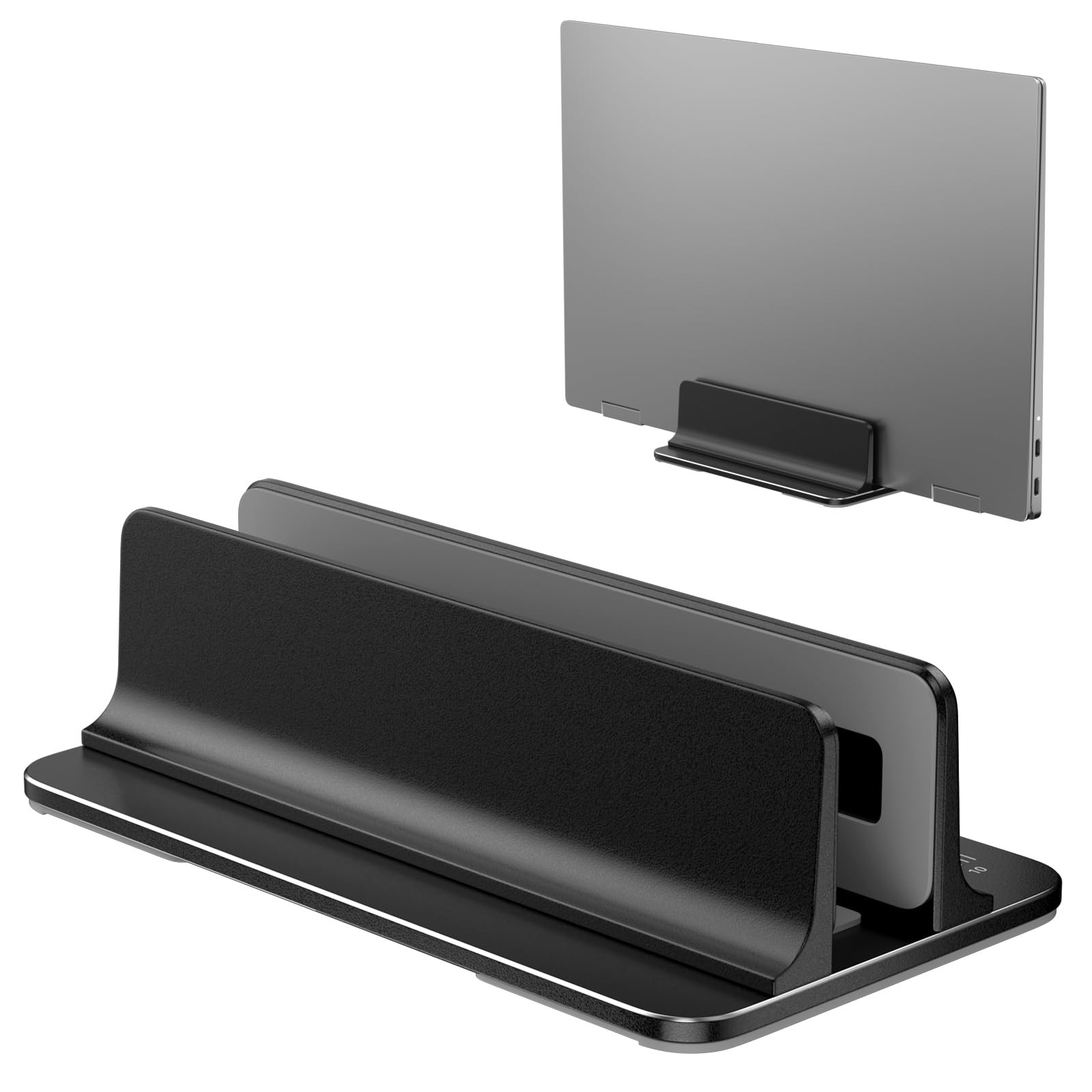 Black Aluminum Vertical Laptop Stand Desk Double Slot Adjustable Book Holder