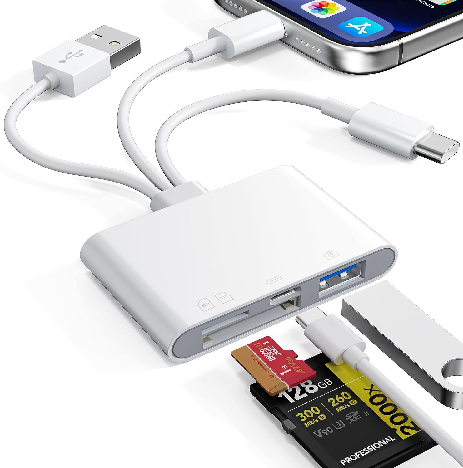 4 in 1 SD Card Reader for Iphone,Usb-C/Lightning/Usb-A,Otg Adapter,Fast Photo