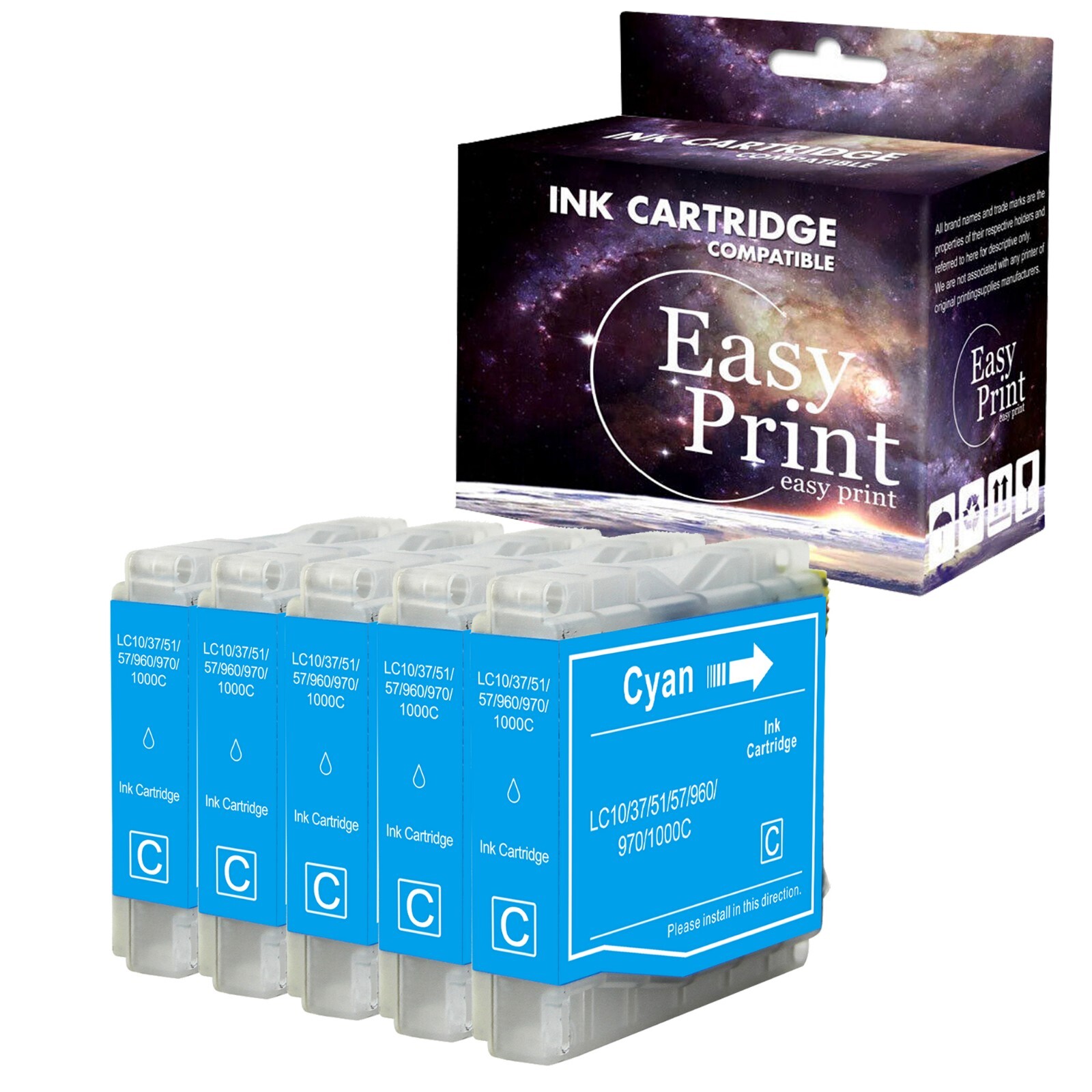 5PK LC51 LC-51 Ink Cartridge for DCP-330C MFC-240C Printer (Cyan)